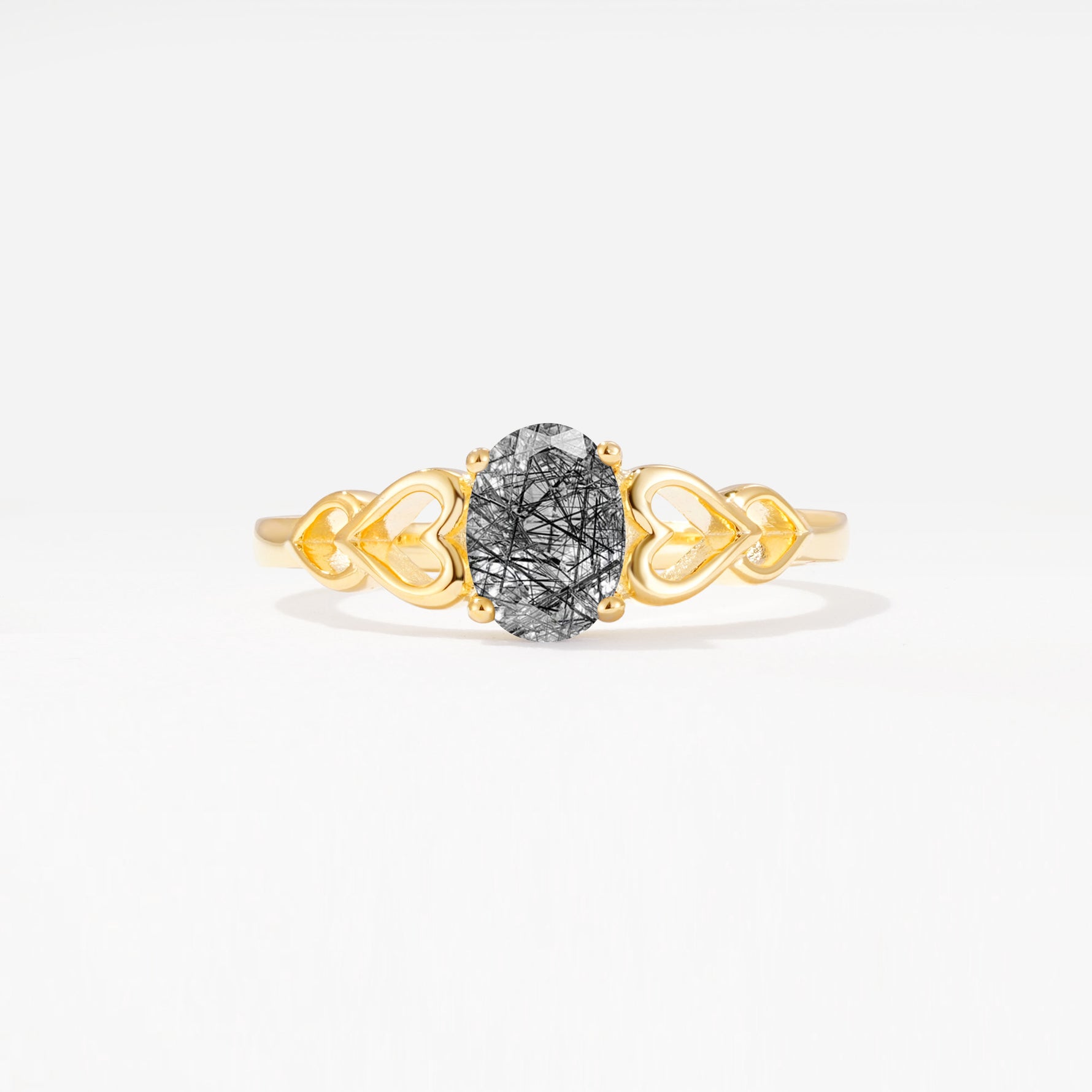 SR11911 Black Rutilated Quartz Ring - Yellow-Gold