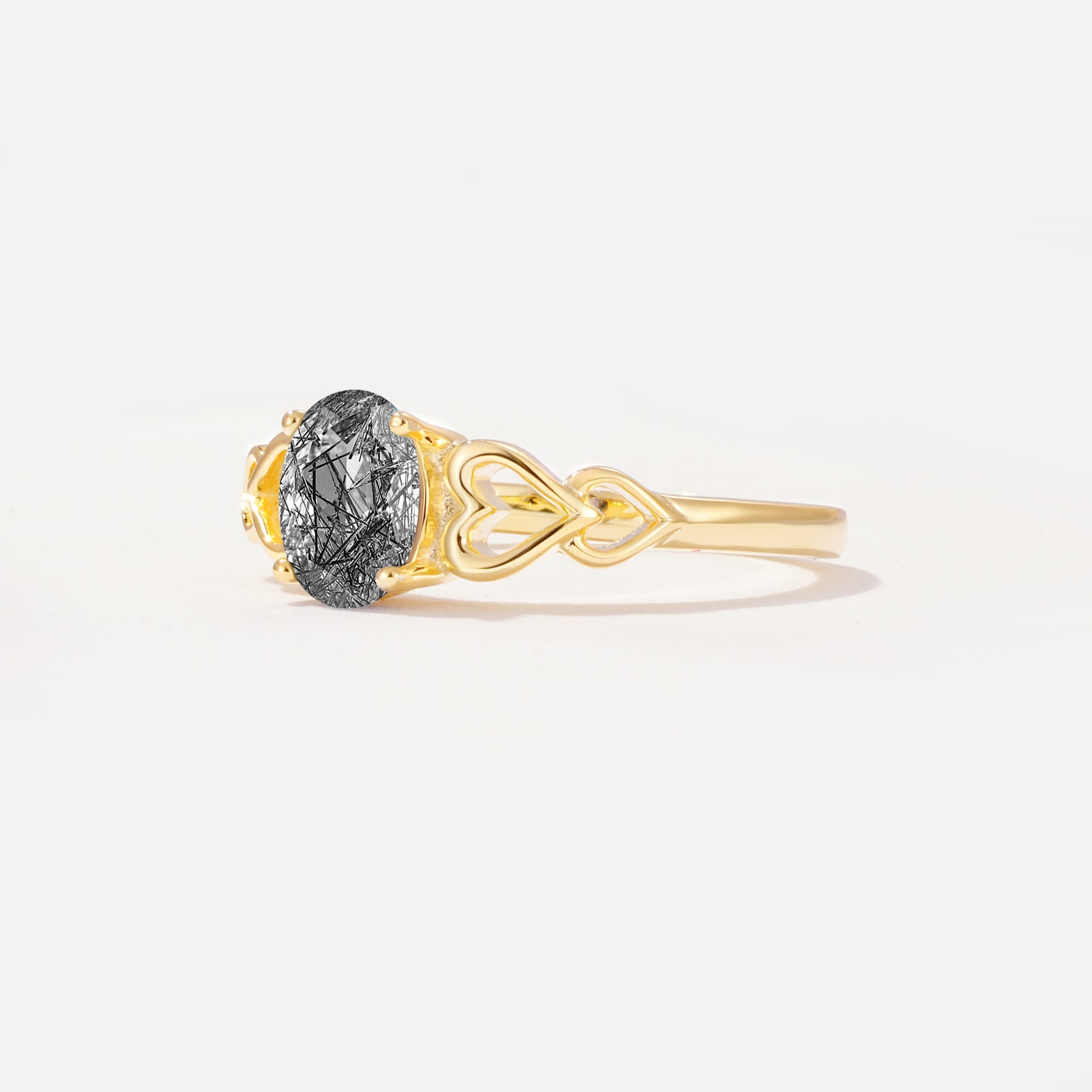 SR11911 Black Rutilated Quartz Ring - White-Gold