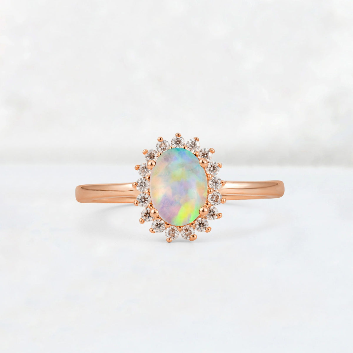 Oval Fire Opal Halo Vintage Engagement Ring - Additional view