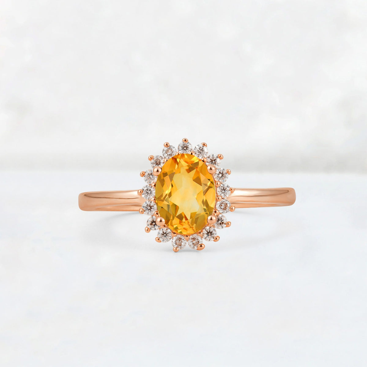 Oval Citrine Halo Vintage Engagement Ring - Additional view