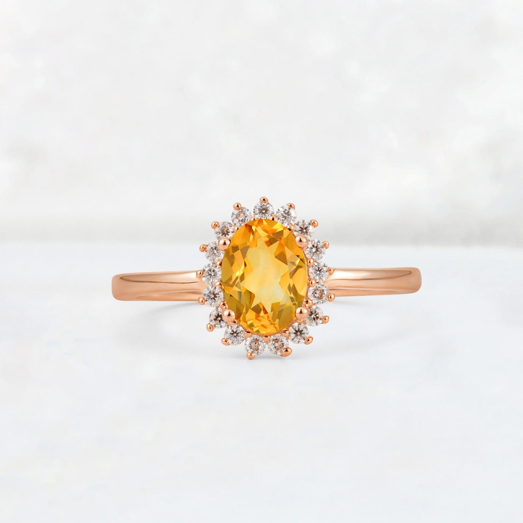 Oval Citrine Halo Vintage Engagement Ring - Additional view