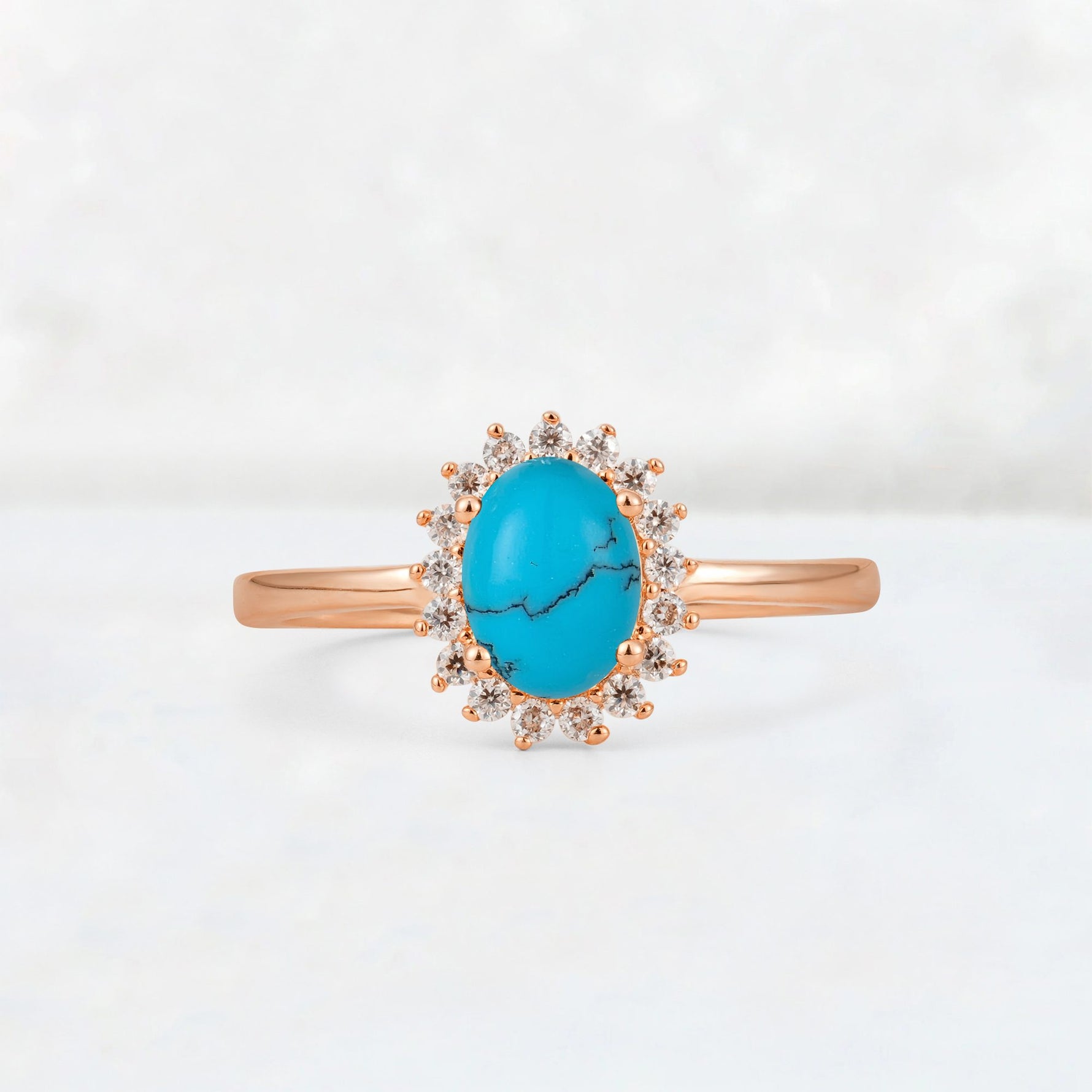 Oval Turquoise Halo Vintage Engagement Ring - Additional view