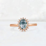 Oval Moss Agate Halo Vintage Engagement Ring - Additional view
