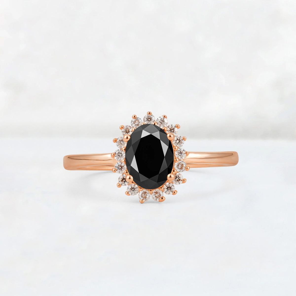 Oval Black Onyx Halo Vintage Engagement Ring - Additional view