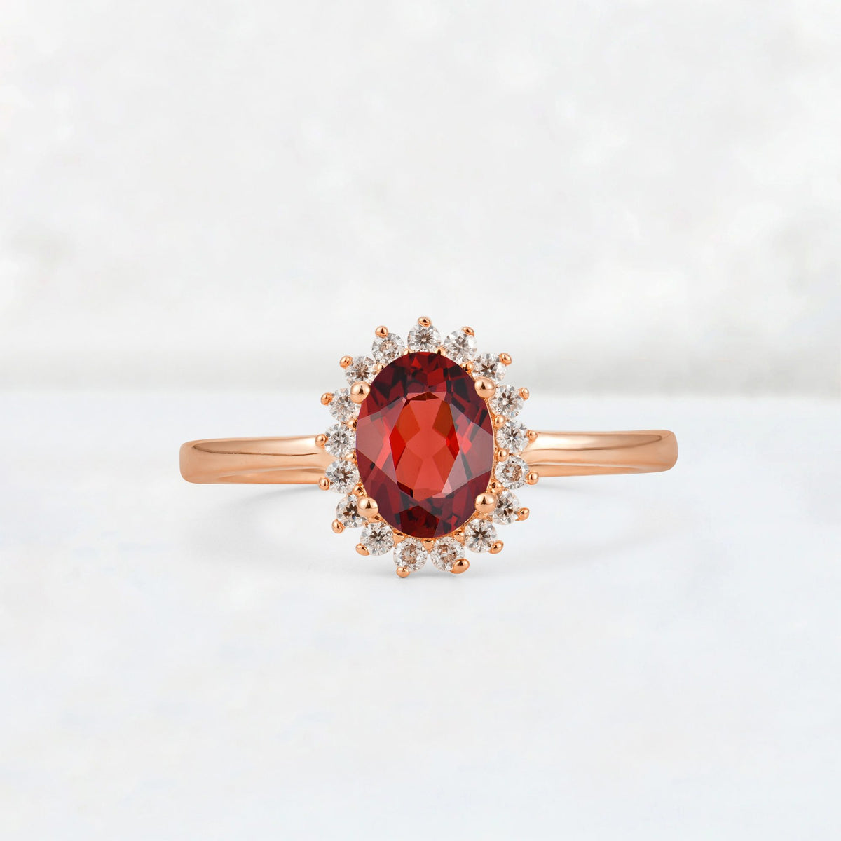 Oval Garnet Halo Vintage Engagement Ring - Additional view