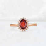 Oval Garnet Halo Vintage Engagement Ring - Additional view