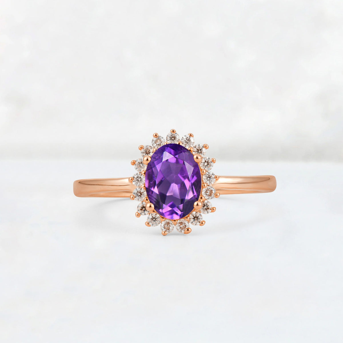 Oval Amethyst Halo Vintage Engagement Ring - Additional view