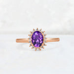 Oval Amethyst Halo Vintage Engagement Ring - Additional view