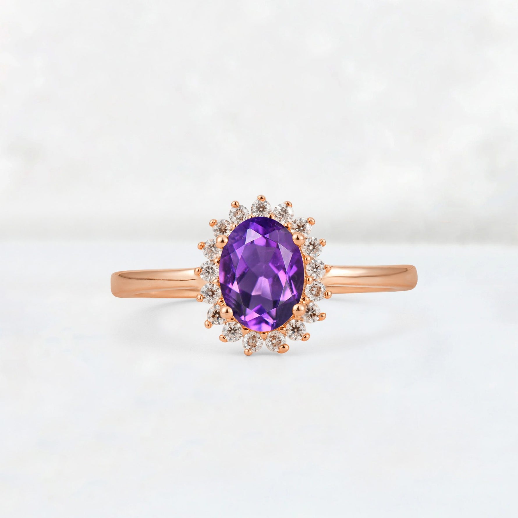 Oval Amethyst Halo Vintage Engagement Ring - Additional view
