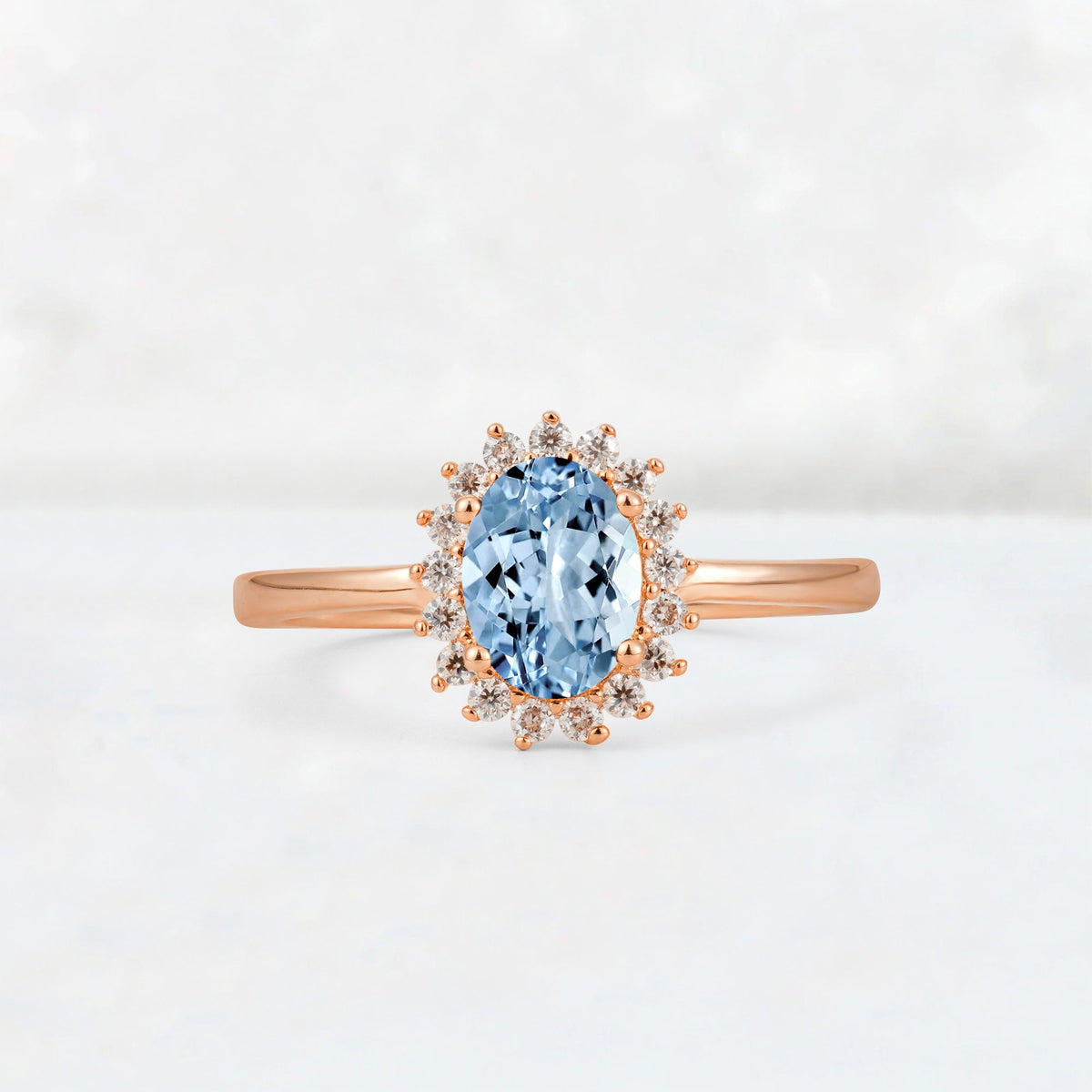 Oval Aquamarine Halo Vintage Engagement Ring - Additional view