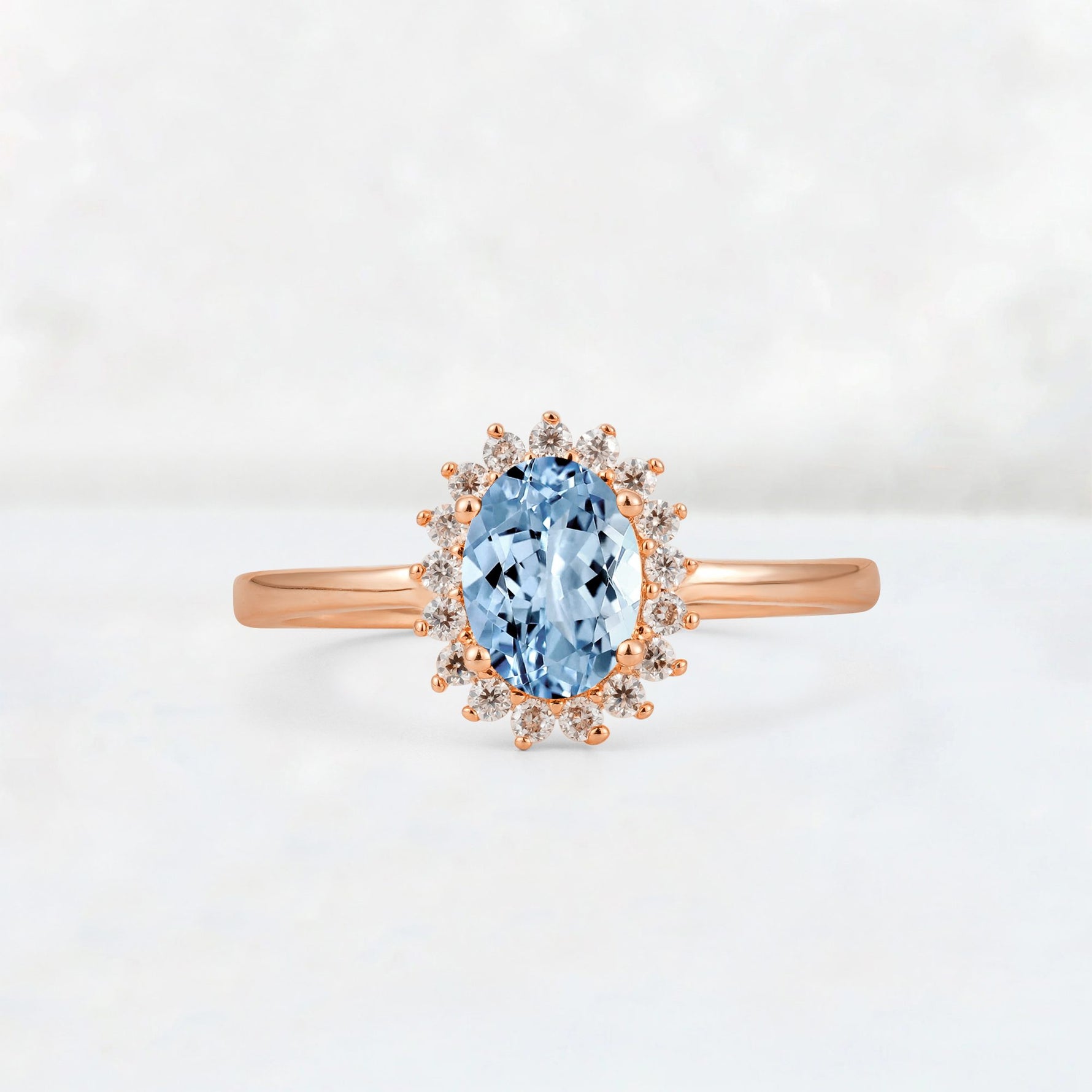Oval Aquamarine Halo Vintage Engagement Ring - Additional view