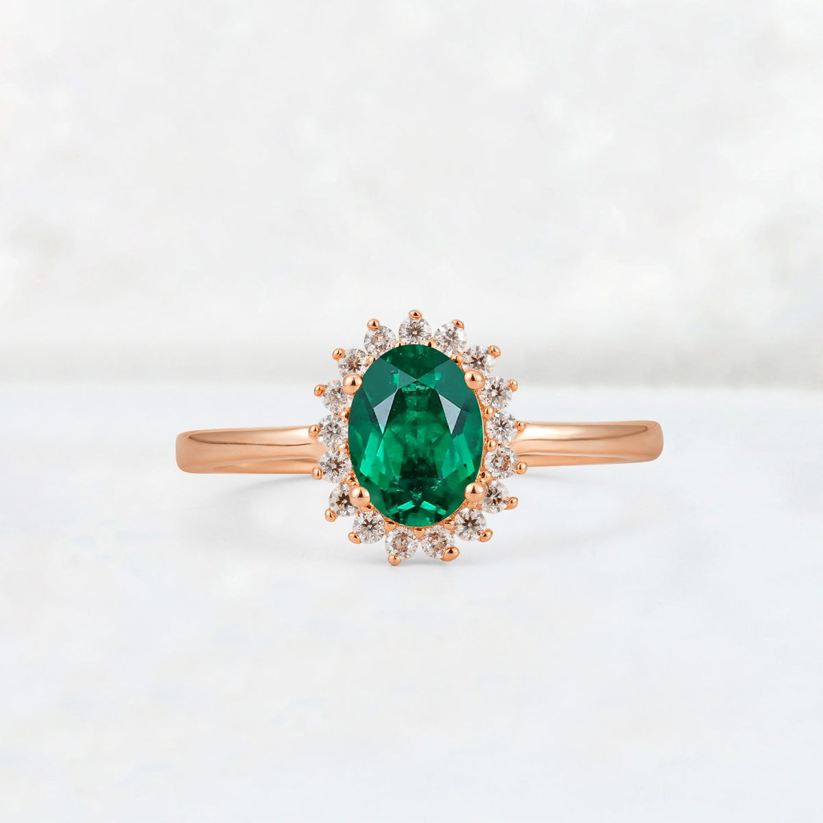 Oval Emerald Halo Vintage Engagement Ring - Additional view