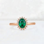Oval Emerald Halo Vintage Engagement Ring - Additional view