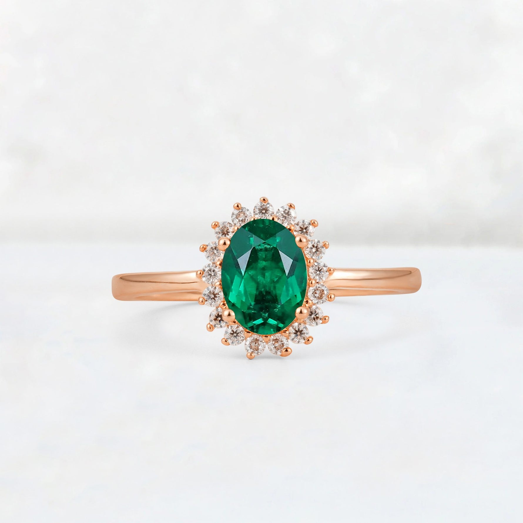 Oval Emerald Halo Vintage Engagement Ring - Additional view