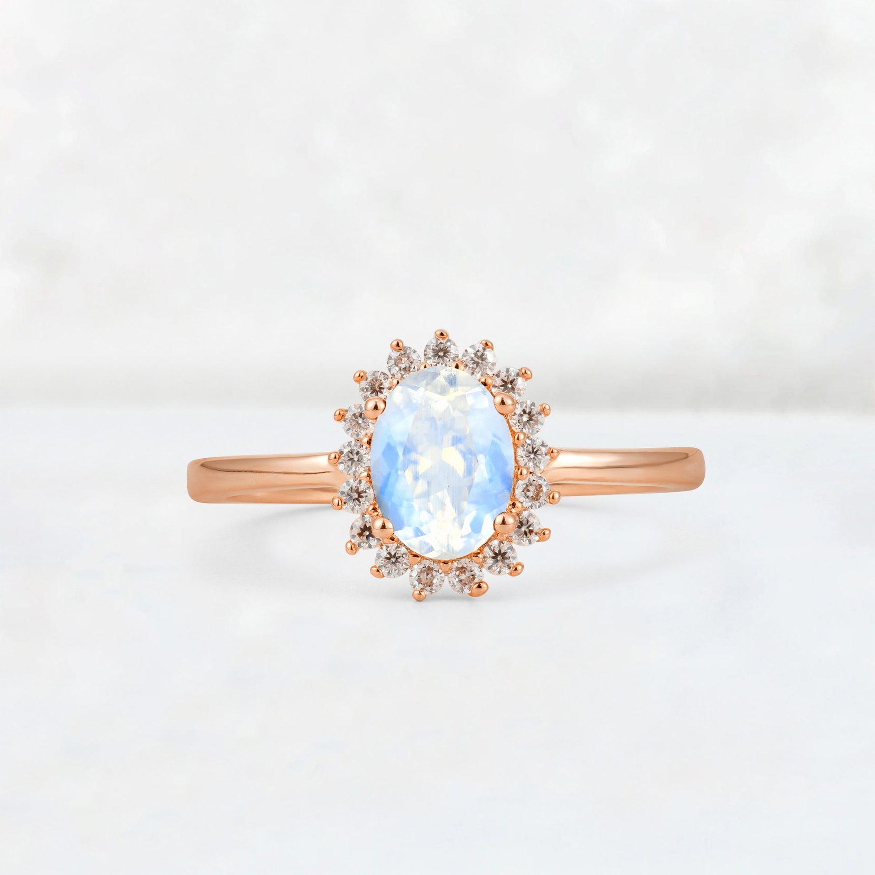 Oval Moonstone Halo Vintage Engagement Ring - Additional view