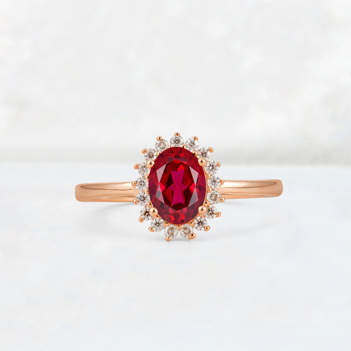 Oval Ruby Halo Vintage Engagement Ring - Additional view
