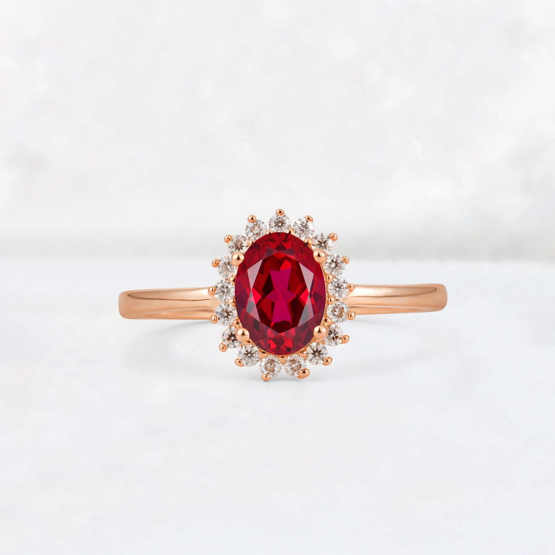Oval Ruby Halo Vintage Engagement Ring - Additional view