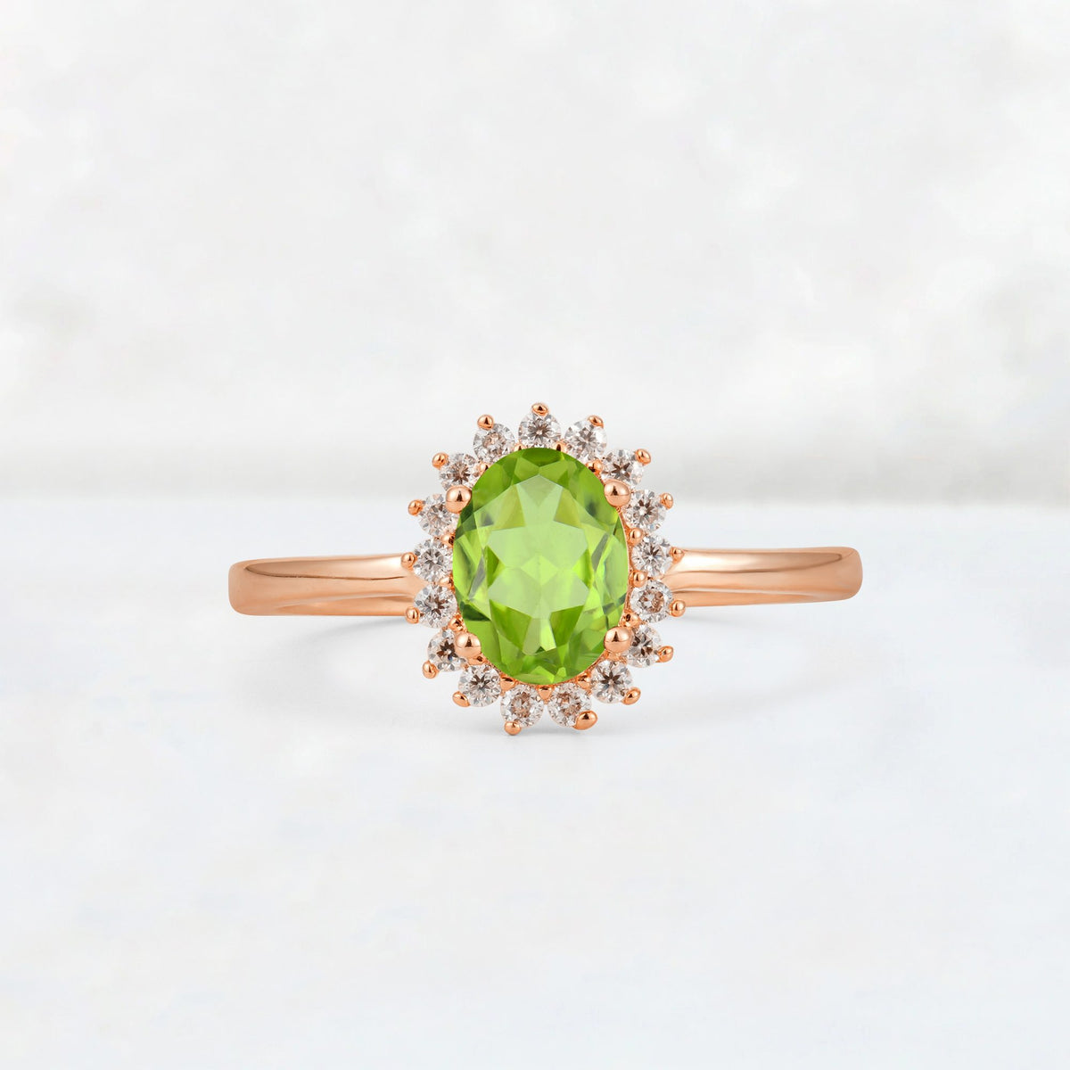 Oval Peridot Halo Vintage Engagement Ring - Additional view