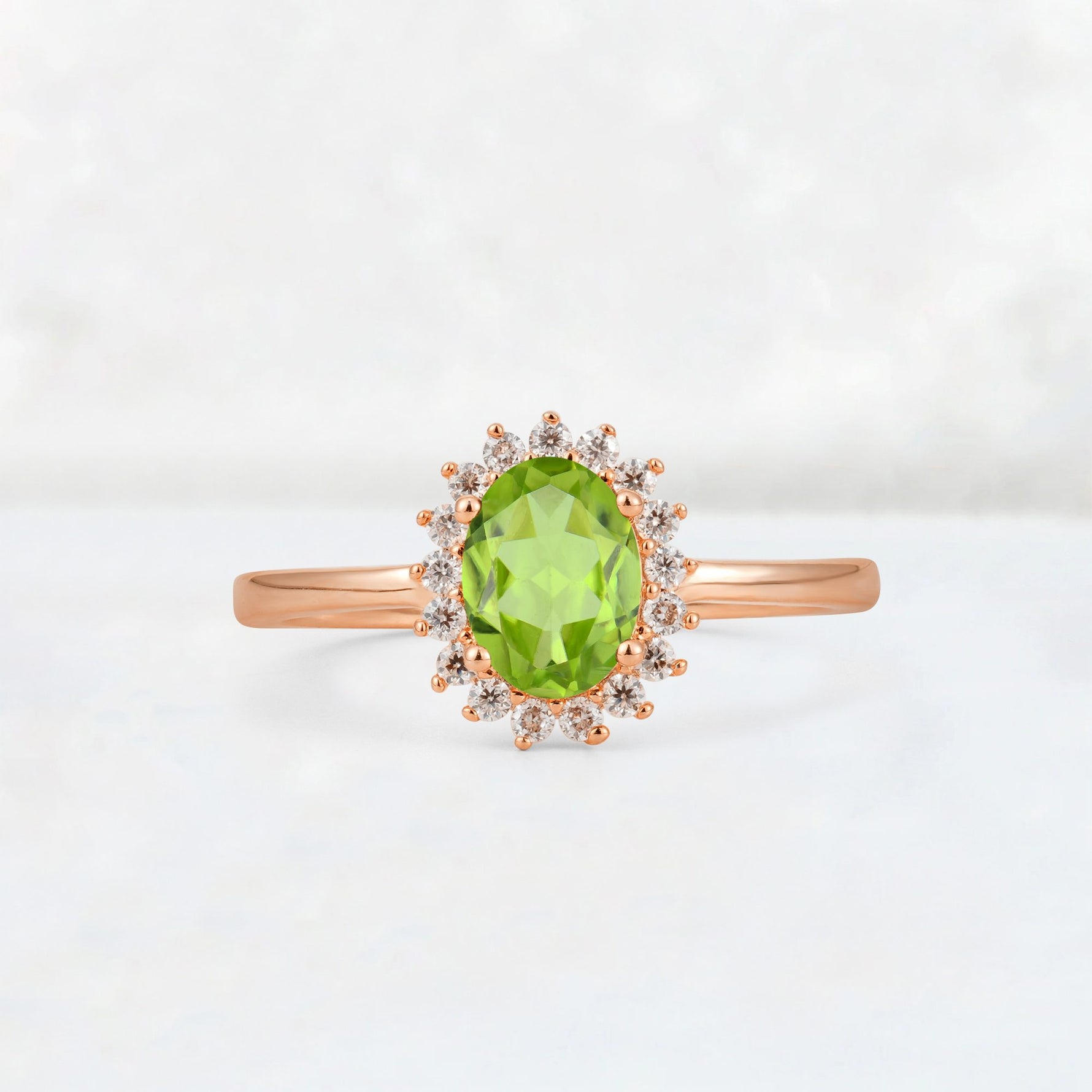 Oval Peridot Halo Vintage Engagement Ring - Additional view
