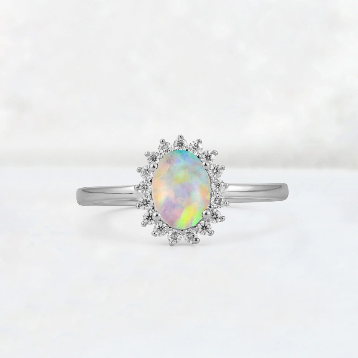 Oval Fire Opal Halo Vintage Engagement Ring - Additional view
