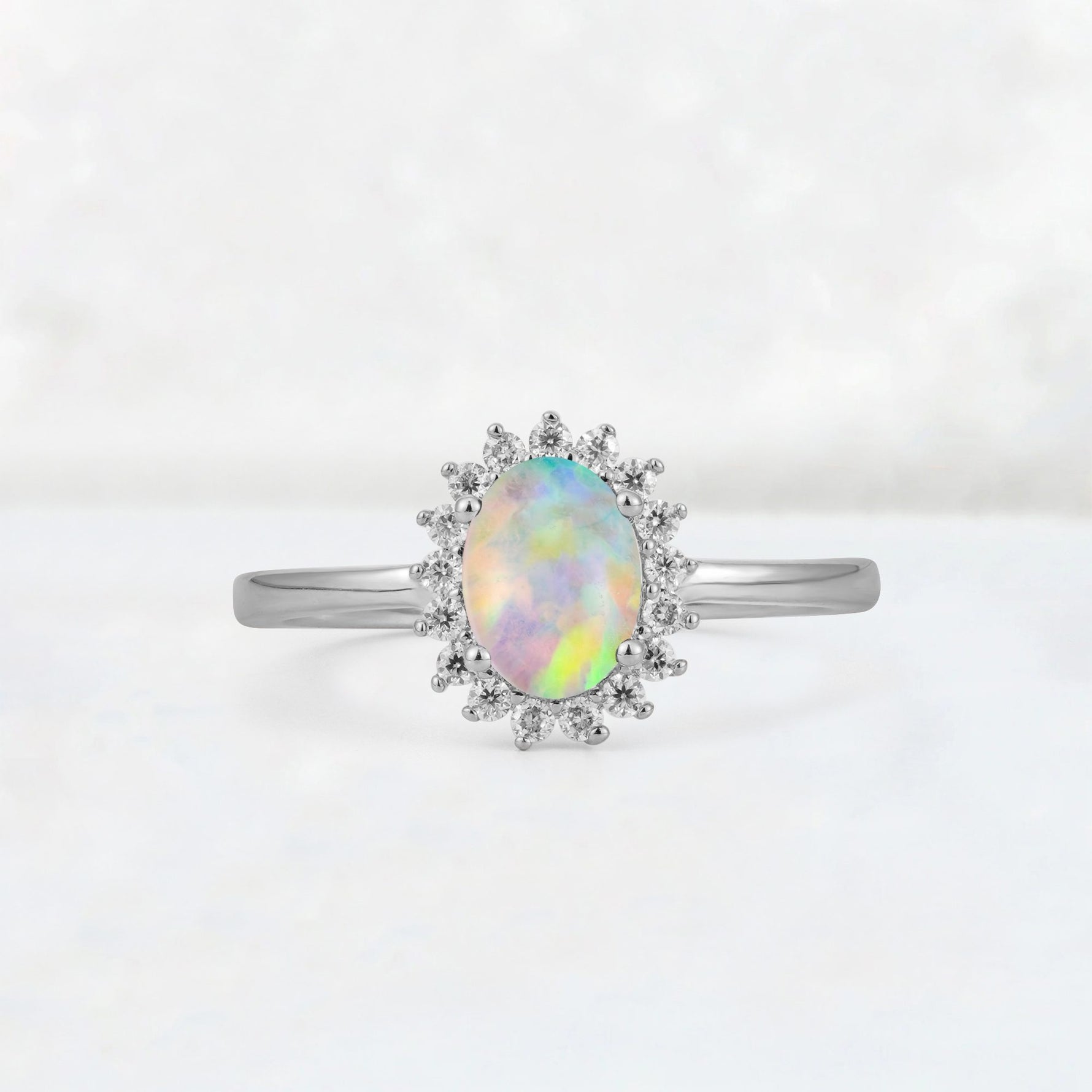 Oval Fire Opal Halo Vintage Engagement Ring - Additional view