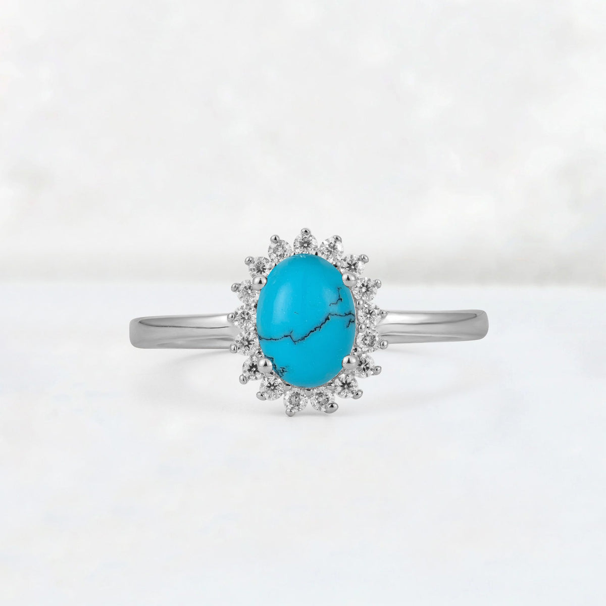 Oval Turquoise Halo Vintage Engagement Ring - Additional view