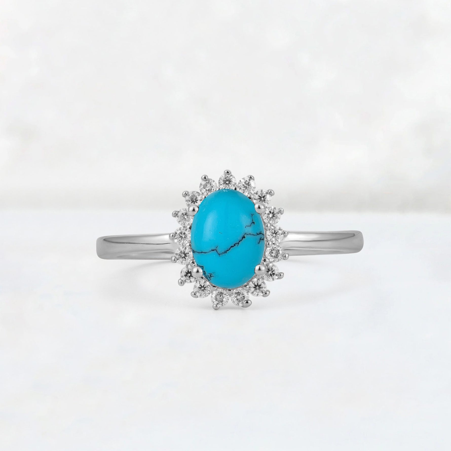 Oval Turquoise Halo Vintage Engagement Ring - Additional view