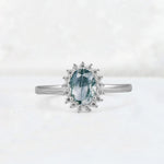 Oval Moss Agate Halo Vintage Engagement Ring - Additional view