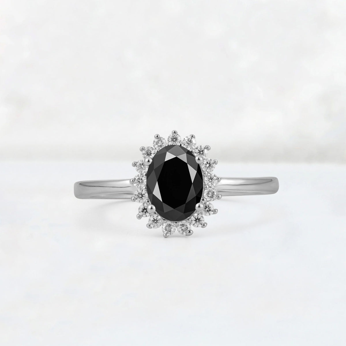 Oval Black Onyx Halo Vintage Engagement Ring - Additional view