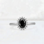 Oval Black Onyx Halo Vintage Engagement Ring - Additional view