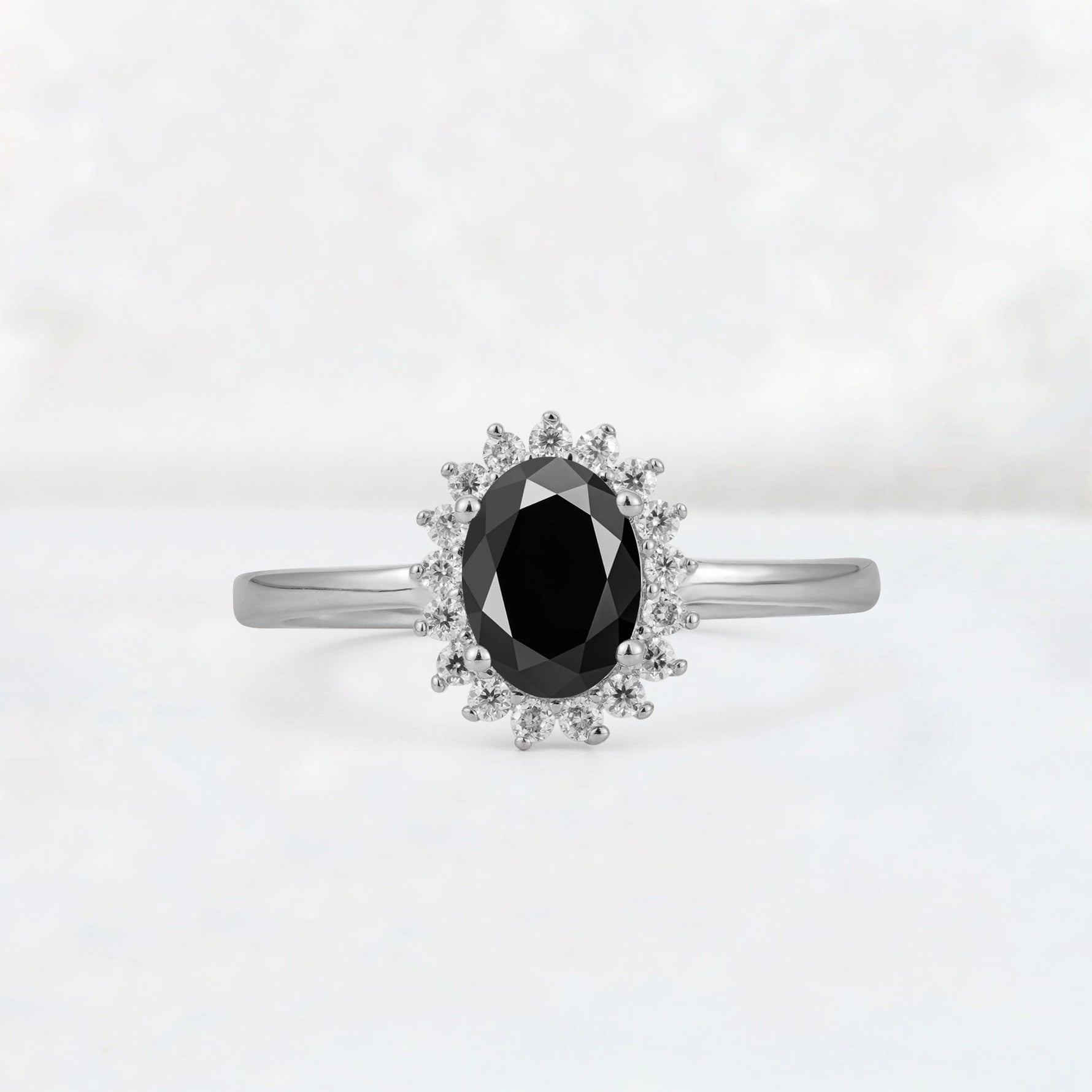 Oval Black Onyx Halo Vintage Engagement Ring - Additional view