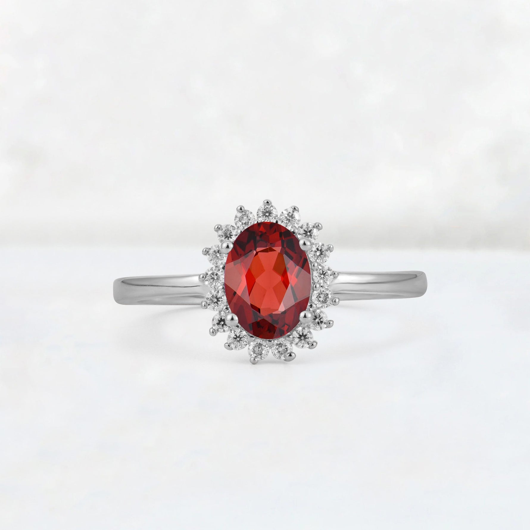 Oval Garnet Halo Vintage Engagement Ring - Additional view