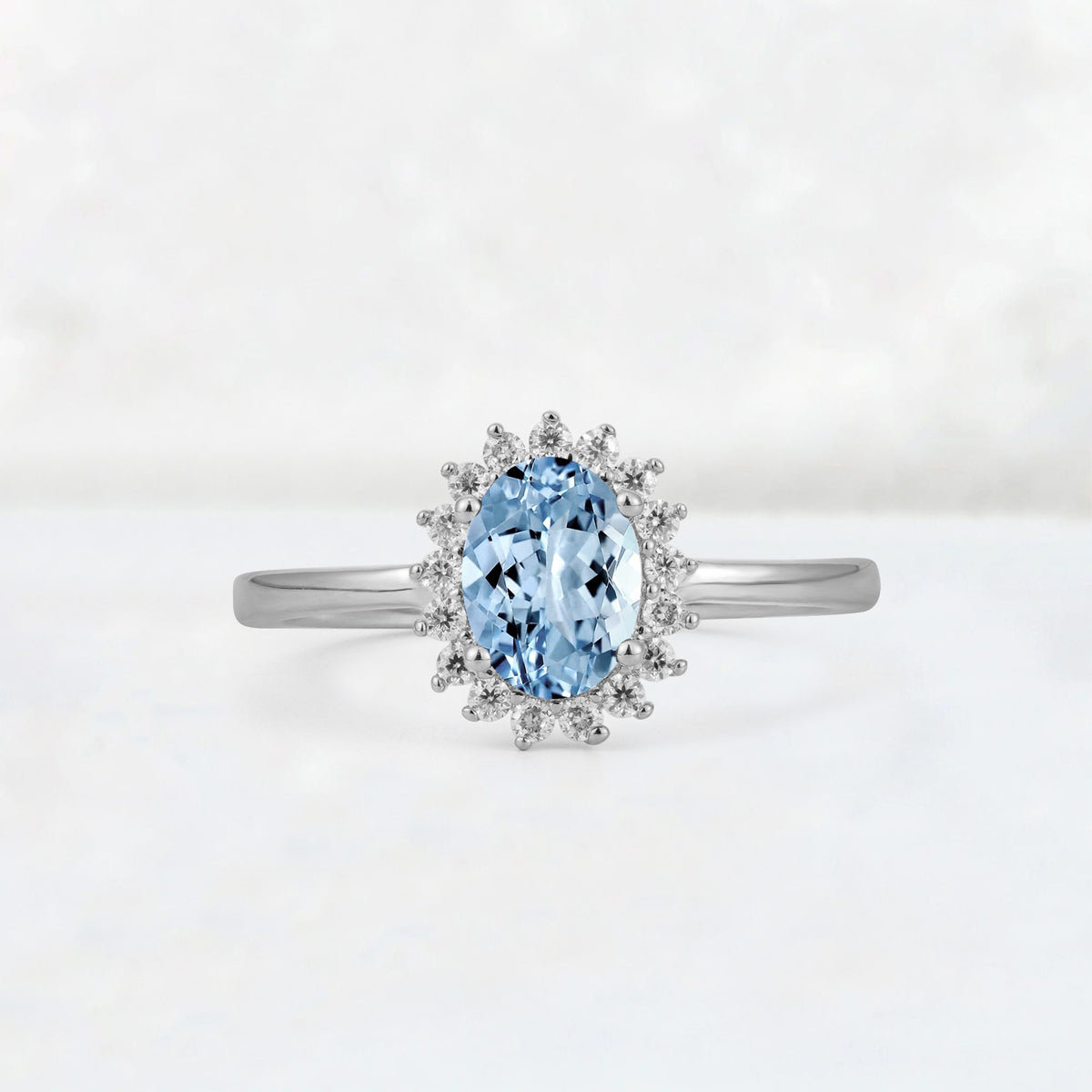 Oval Aquamarine Halo Vintage Engagement Ring - Additional view