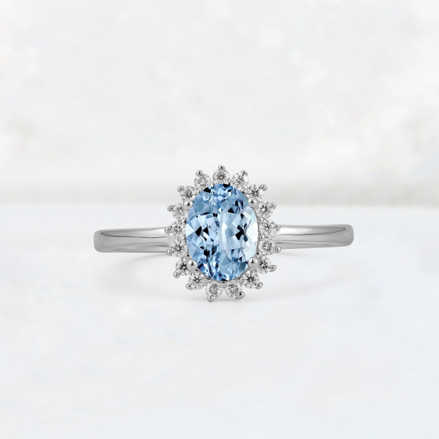 Oval Aquamarine Halo Vintage Engagement Ring - Additional view