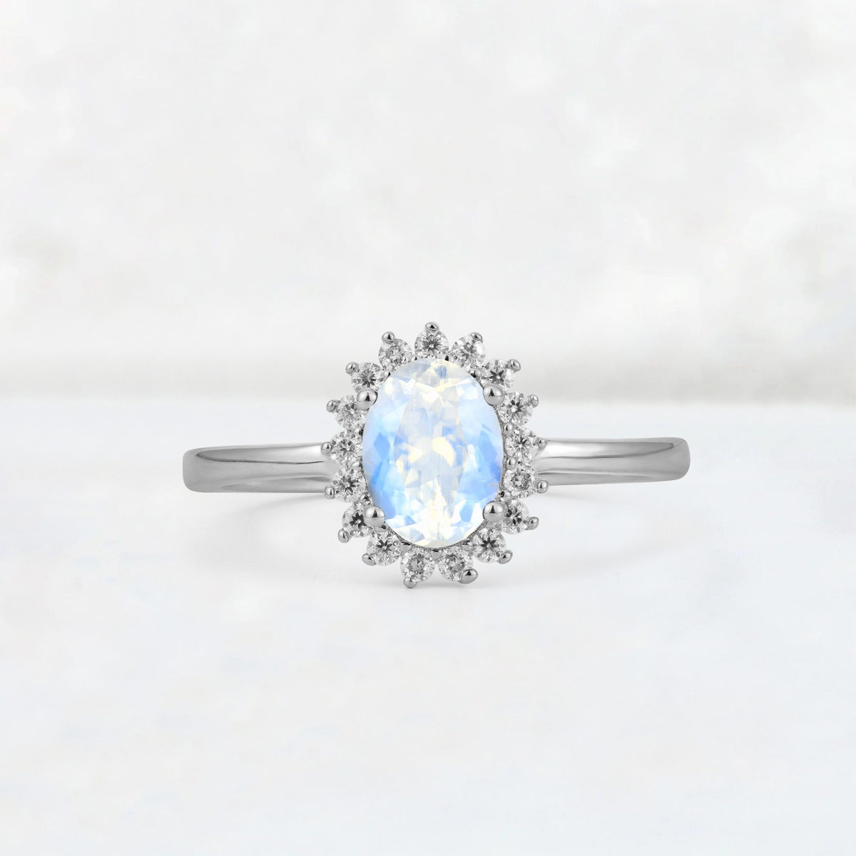 Oval Moonstone Halo Vintage Engagement Ring - Additional view