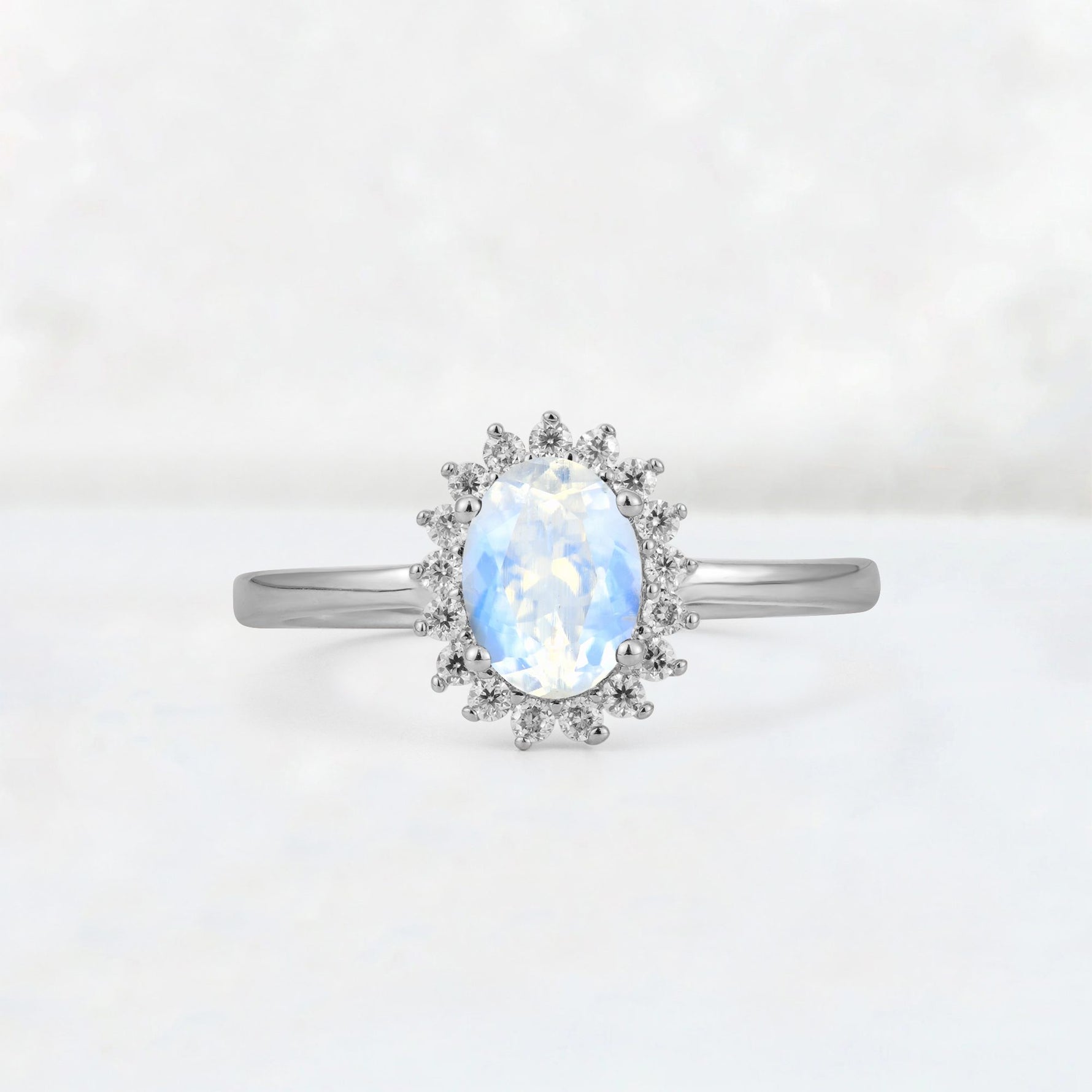 Oval Moonstone Halo Vintage Engagement Ring - Additional view