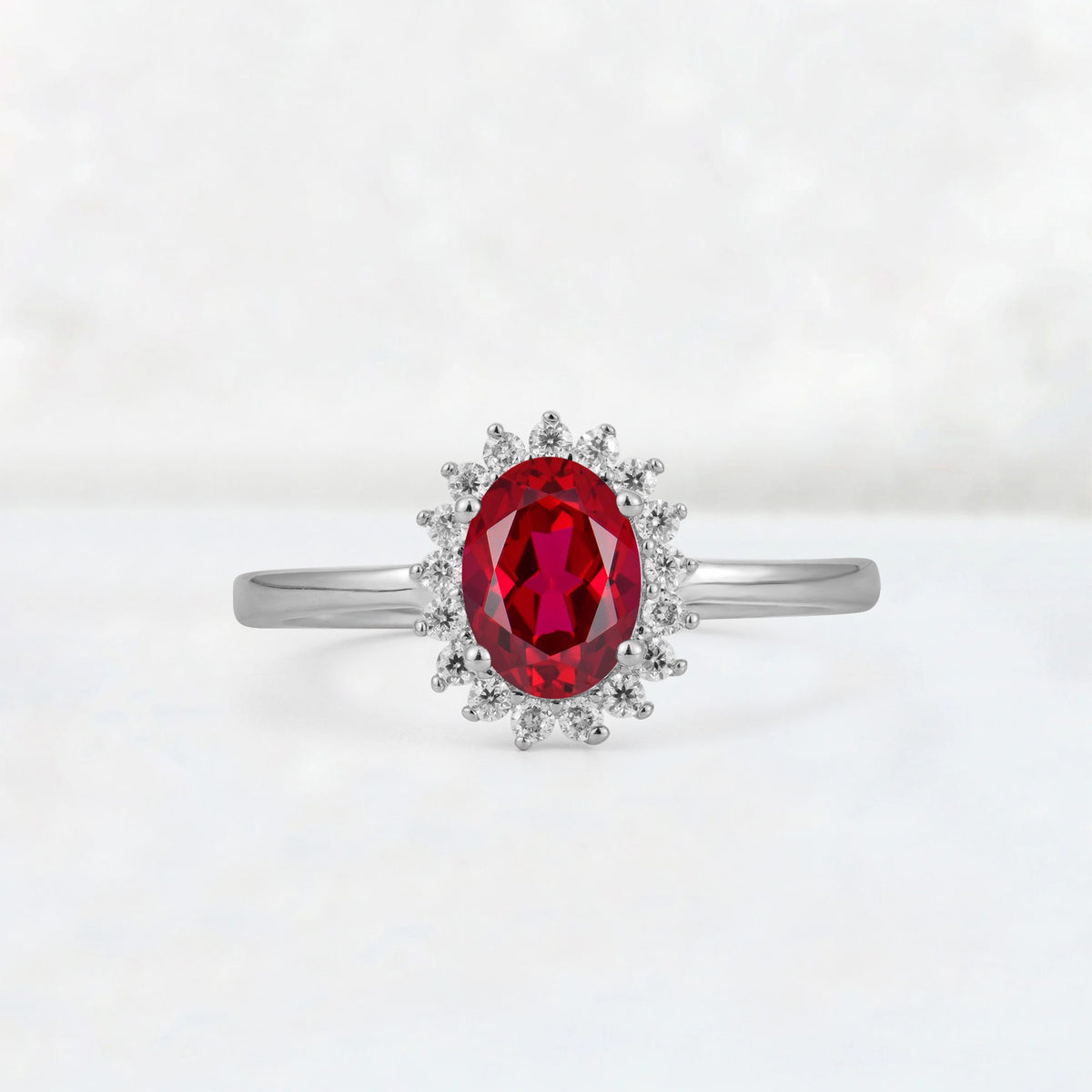 Oval Ruby Halo Vintage Engagement Ring - Additional view