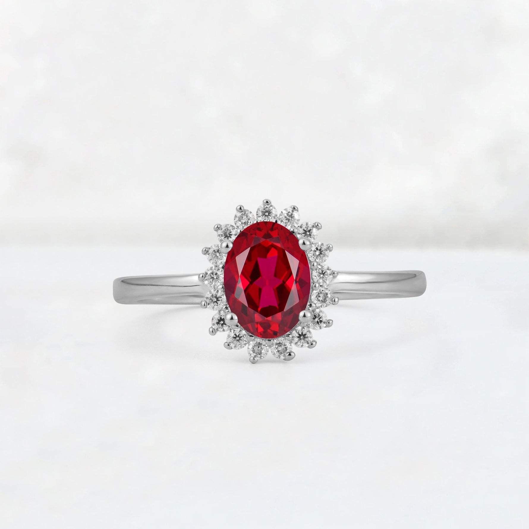 Oval Ruby Halo Vintage Engagement Ring - Additional view