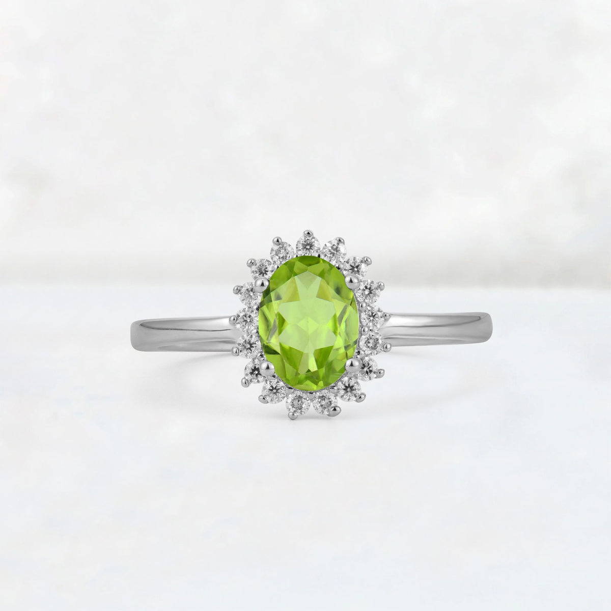Oval Peridot Halo Vintage Engagement Ring - Additional view