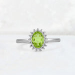 Oval Peridot Halo Vintage Engagement Ring - Additional view