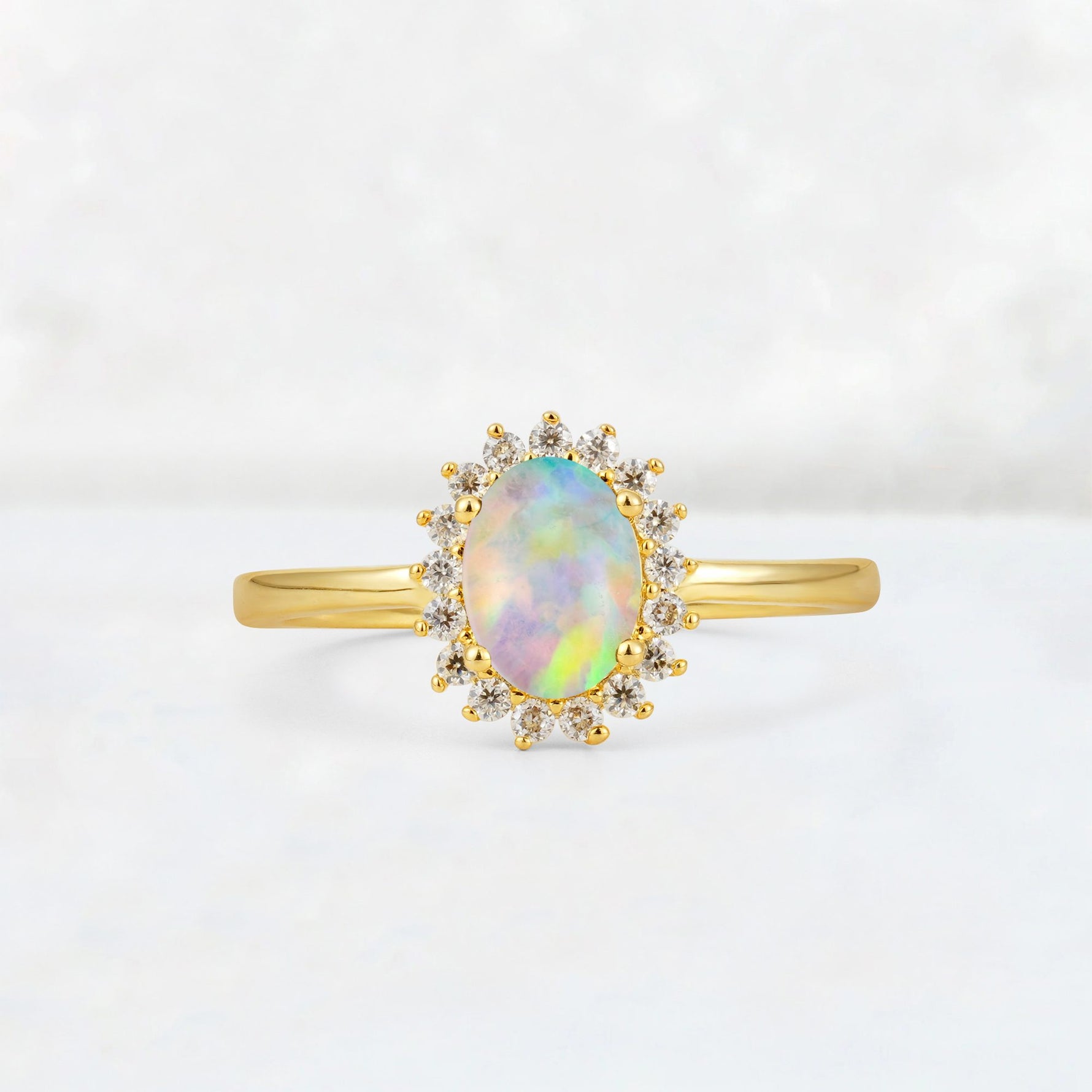 Oval Fire Opal Halo Vintage Engagement Ring - Additional view