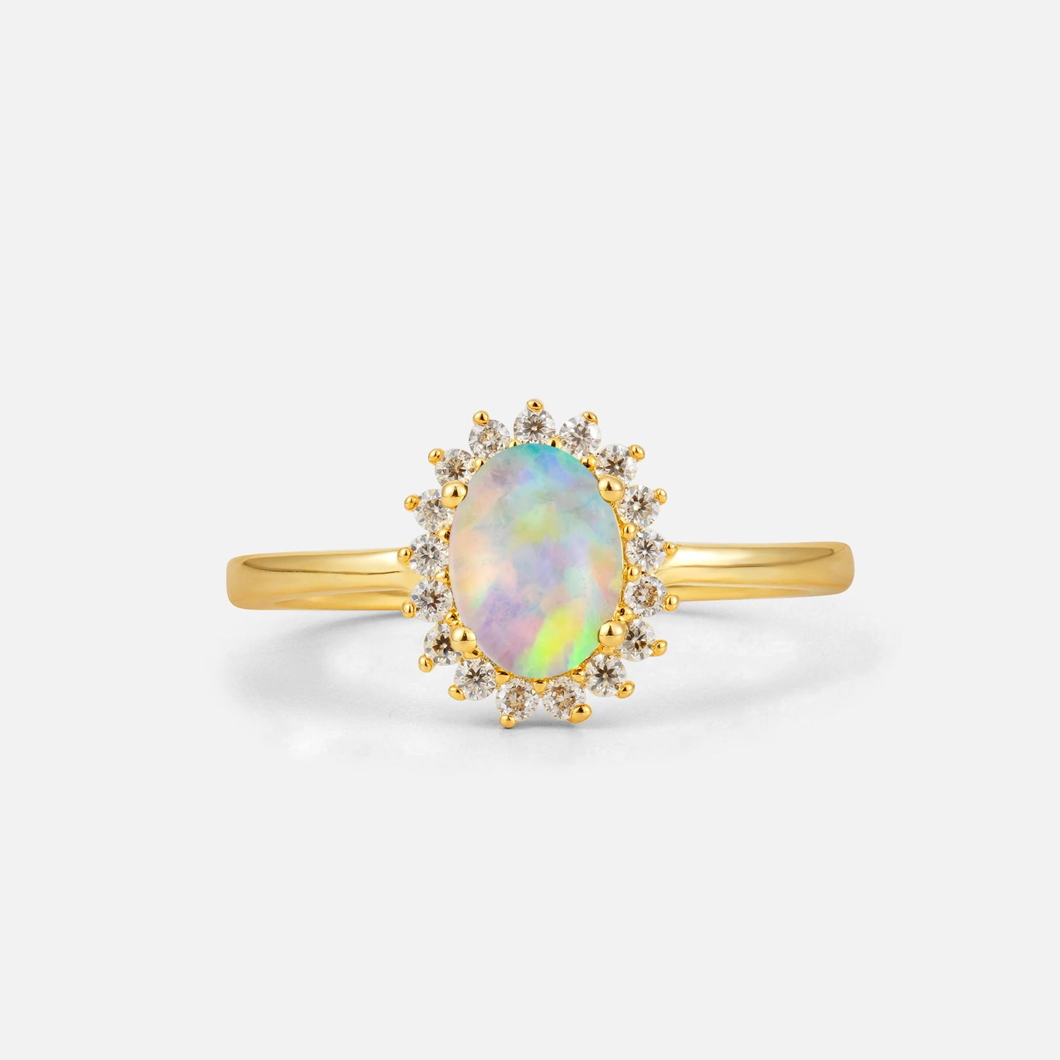 Oval Fire Opal Halo Vintage Engagement Ring