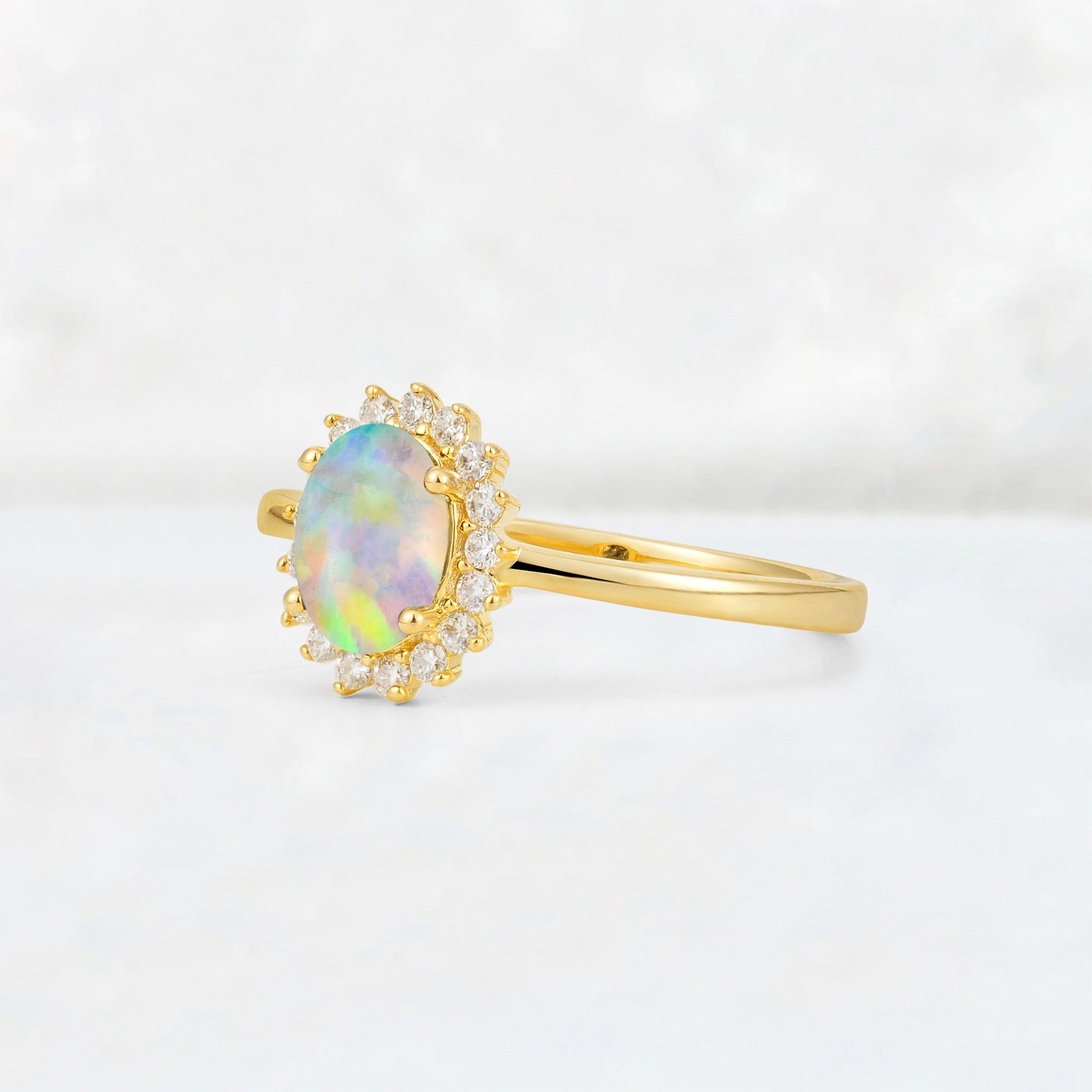 Oval Fire Opal Halo Vintage Engagement Ring - Additional view