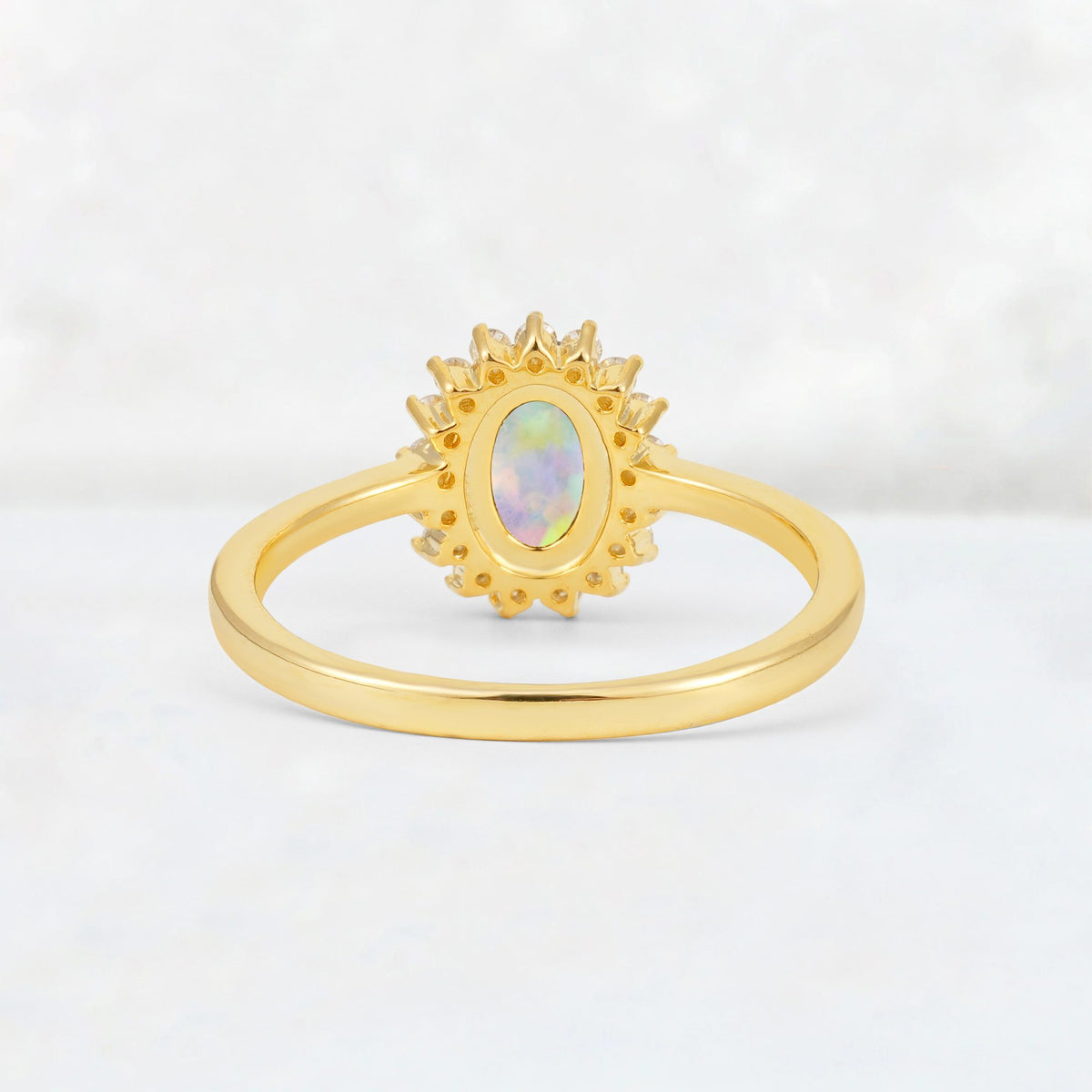 Oval Fire Opal Halo Vintage Engagement Ring - Additional view