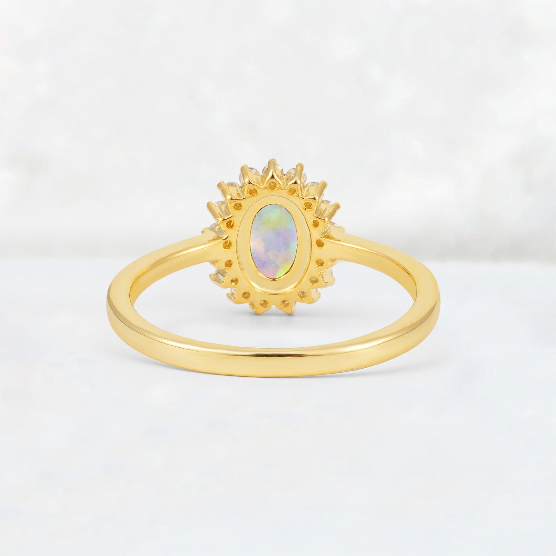 Oval Fire Opal Halo Vintage Engagement Ring - Additional view