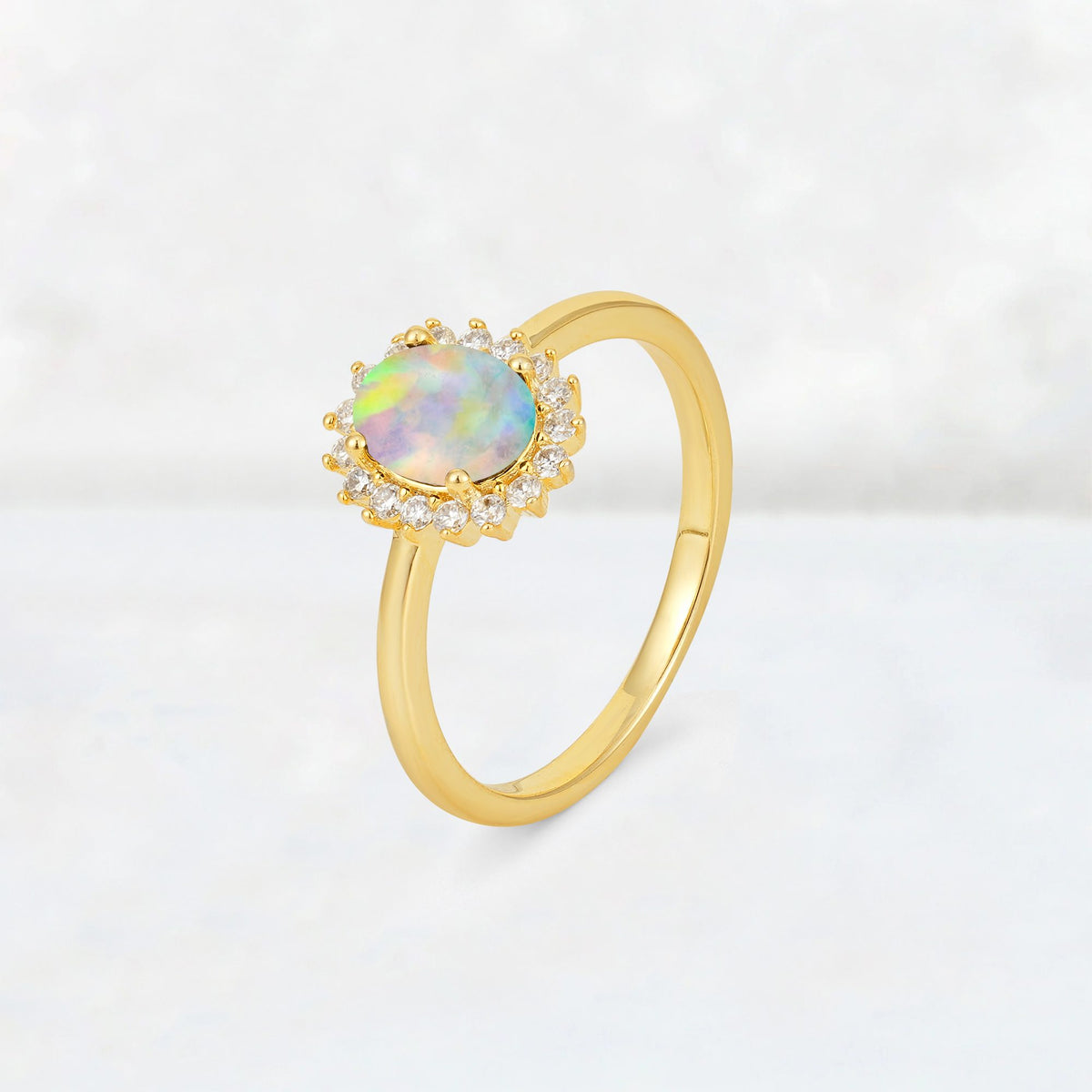 Oval Fire Opal Halo Vintage Engagement Ring - Additional view
