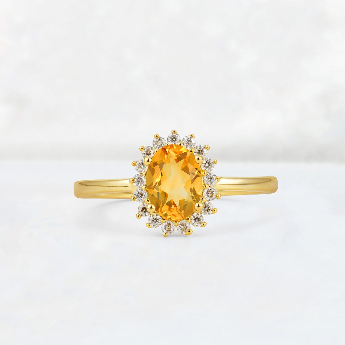 Oval Citrine Halo Vintage Engagement Ring - Additional view