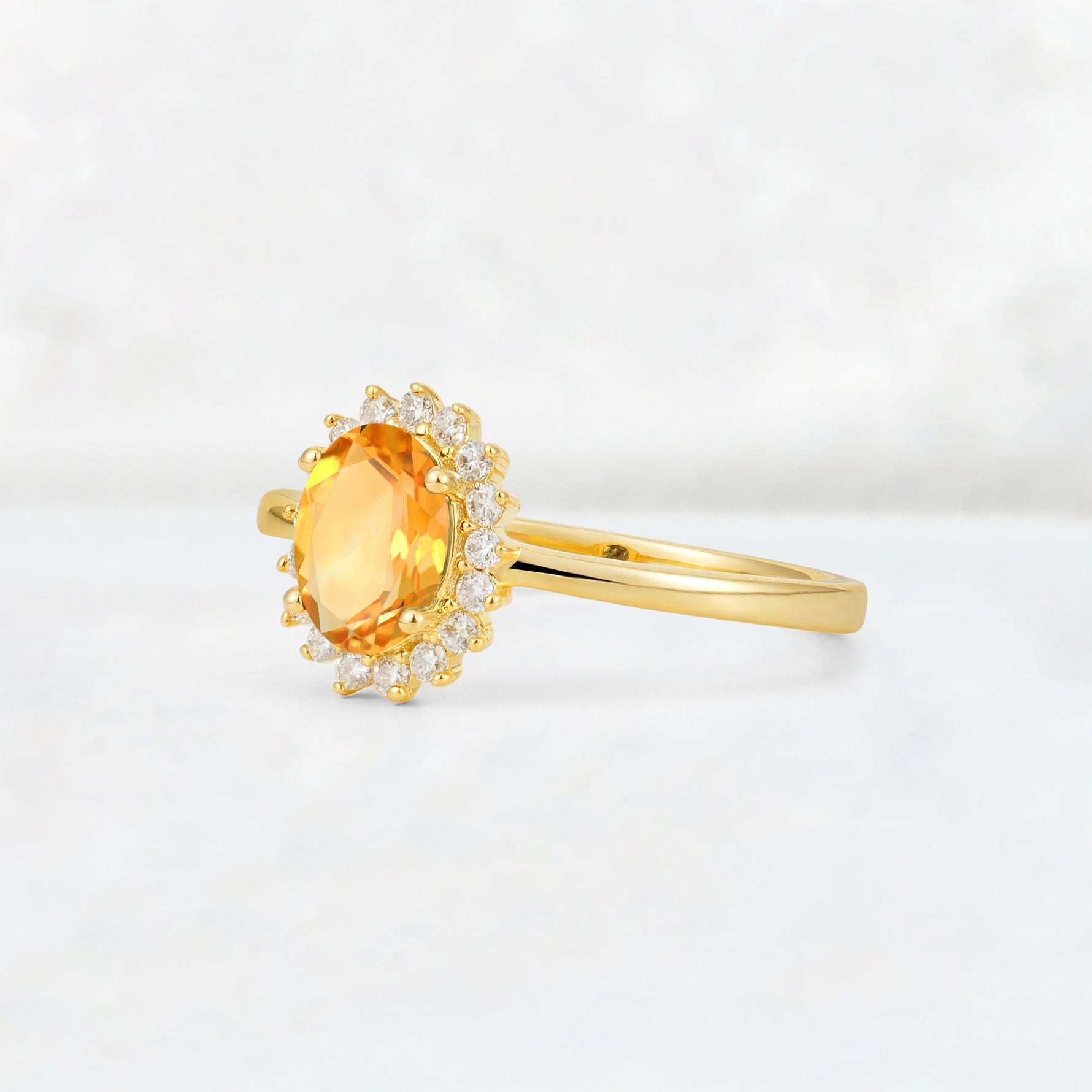 Oval Citrine Halo Vintage Engagement Ring - Additional view