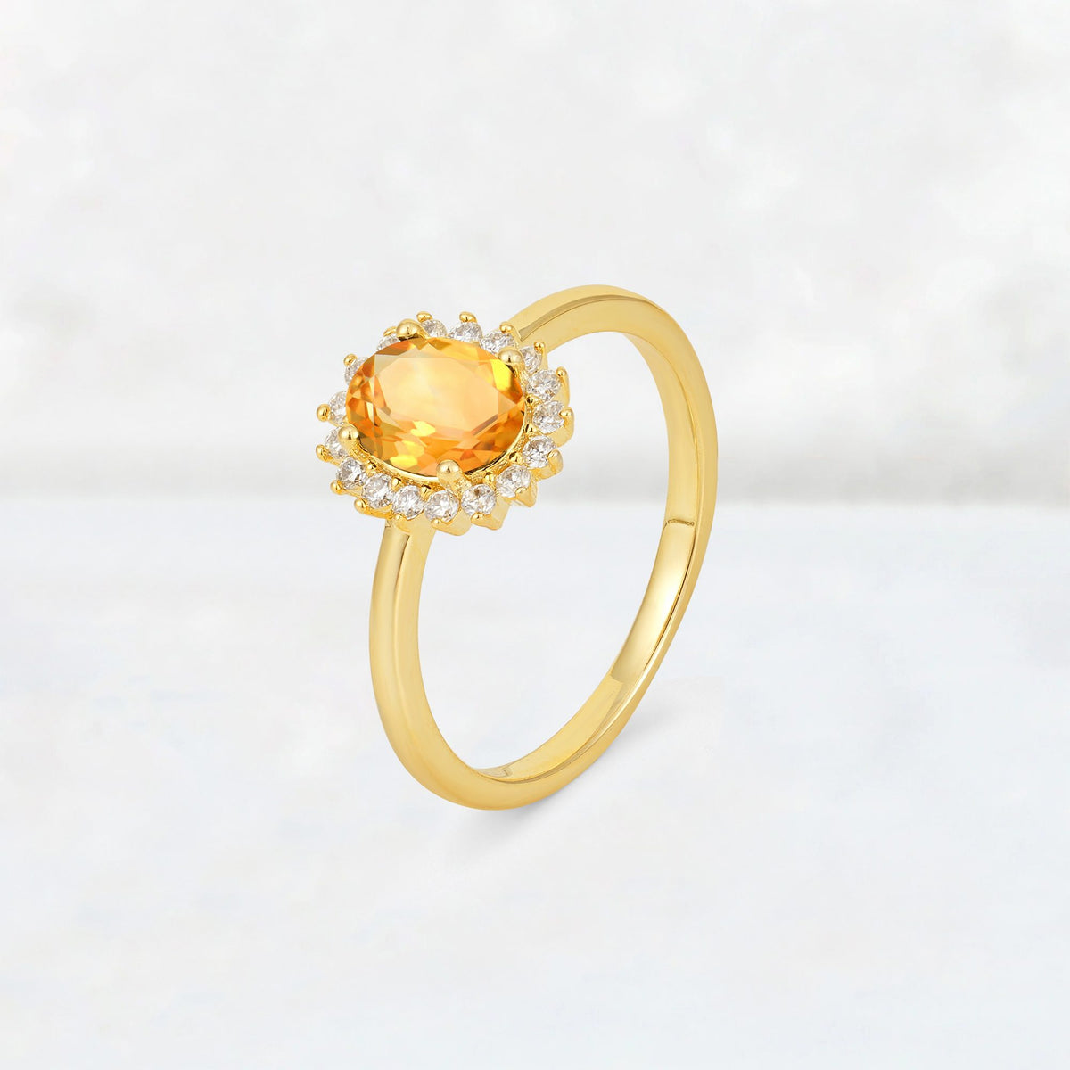 Oval Citrine Halo Vintage Engagement Ring - Additional view