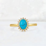 Oval Turquoise Halo Vintage Engagement Ring - Additional view